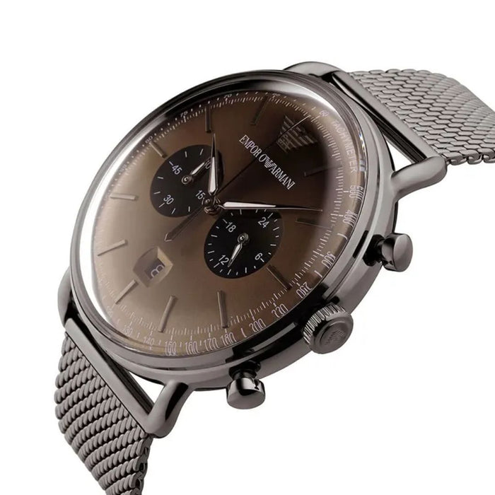 Emporio Armani Gunmetal Mesh Chronograph Watch – Brown Gradient Dial AR11141 - Authentic