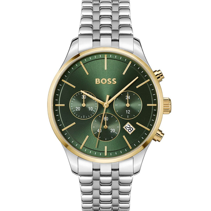 Hugo Boss Pioneer Chronograph – Green Dial Two-Tone Men’s Watch 1514159 - Authentic