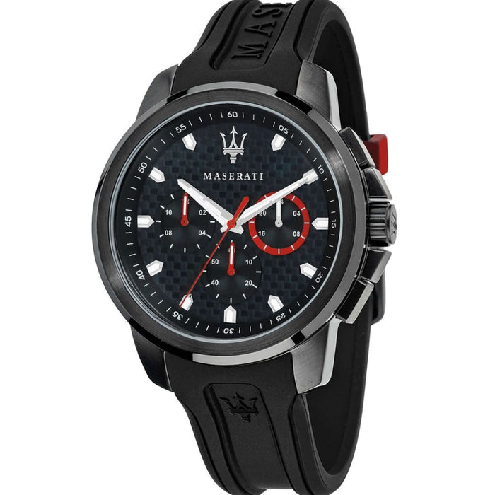Maserati Successo Black Chronograph Watch – Rubber Strap - R8851123007