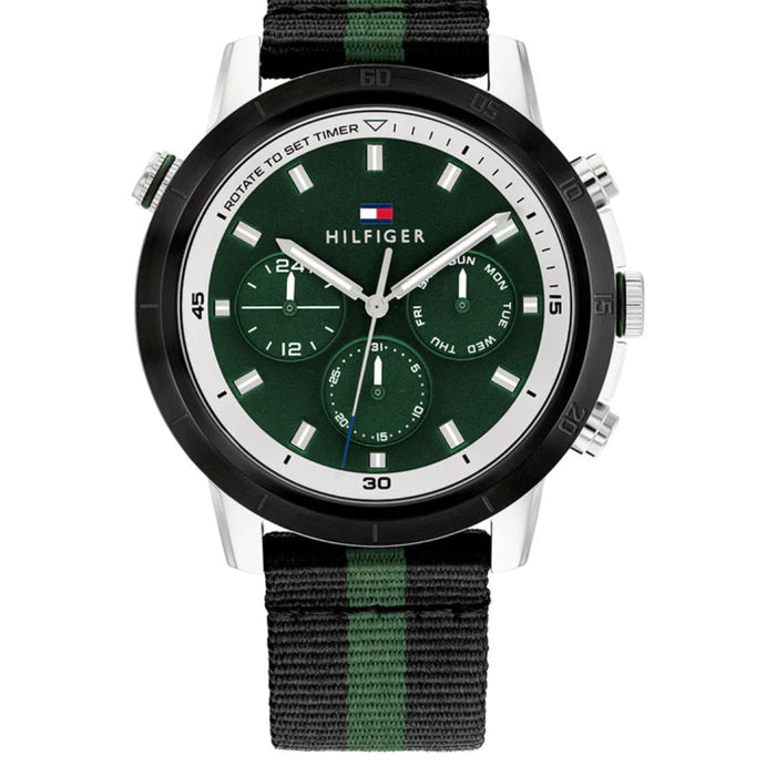 Tommy Hilfiger Chronograph Green Dial Black & Green Fabric Strap 1792107 - Authentic