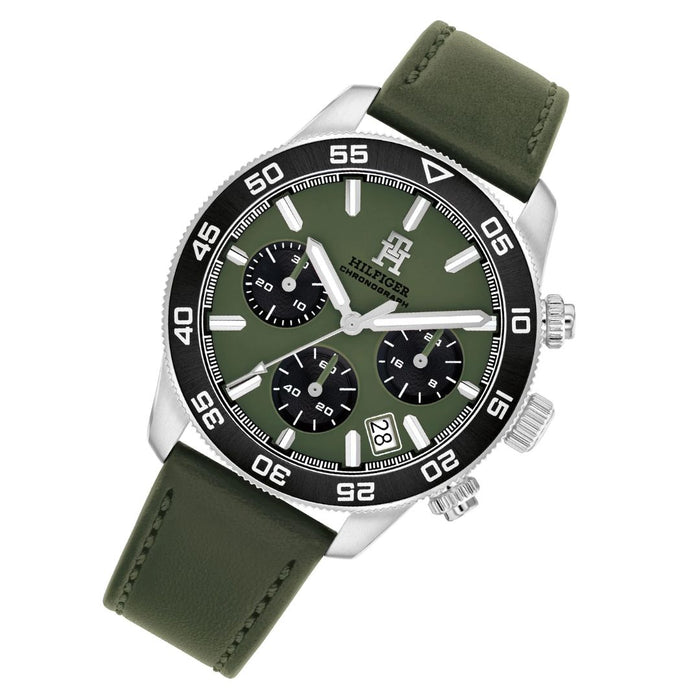 Tommy Hilfiger Chronograph – Military Green Dial & Green Leather Strap 1792188 - Authentic
