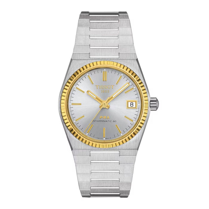 Tissot PRX Powermatic 80 – Silver & Gold Bezel Edition T9312074103101 - Swiss Factory