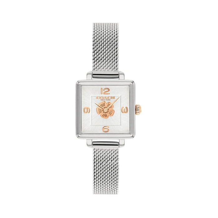 Coach Women’s Square Quartz Watch – Stainless Steel Mesh Strap (Silver & Rose Gold) 14503697 - Authentic