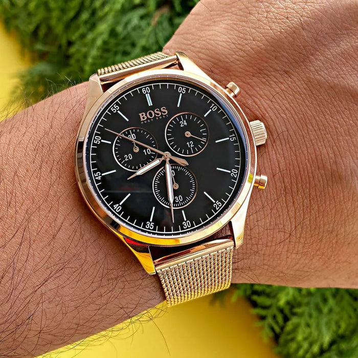 Hugo Boss Rose Gold Mesh Chronograph Men's Watch 1513548 - Authentic