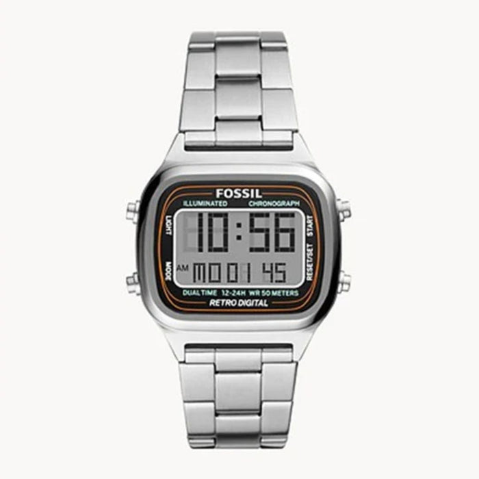 Fossil Retro Digital Watch – Silver Stainless Steel - FS5844 - Authentic