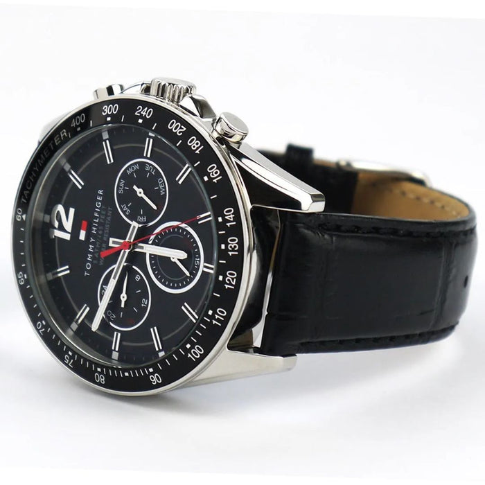 Tommy Hilfiger Men’s Black Chronograph Watch with Leather Strap 1791117 - Authentic