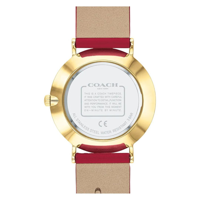Coach Women’s Minimalist Watch – Burgundy Red Dial, Gold Case, Red Leather Strap 14503722 - Authentic