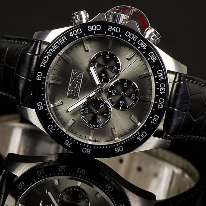 Hugo Boss Grandmaster Chronograph – Black Leather & Steel 1513177 - Authentic