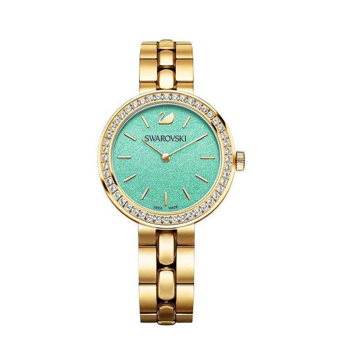 Swarovski Crystalline Aura Watch – Gold-Tone Stainless Steel with Green Dial 5182212 - Authentic