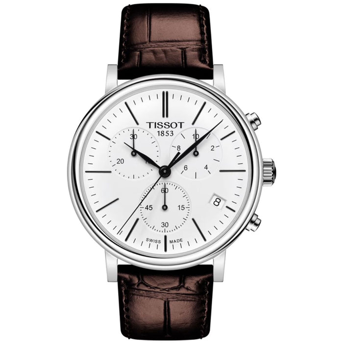 Tissot Carson (41MM) Chronograph White Dial Brown Leather t122.417.16.011.00 - Swiss Factory