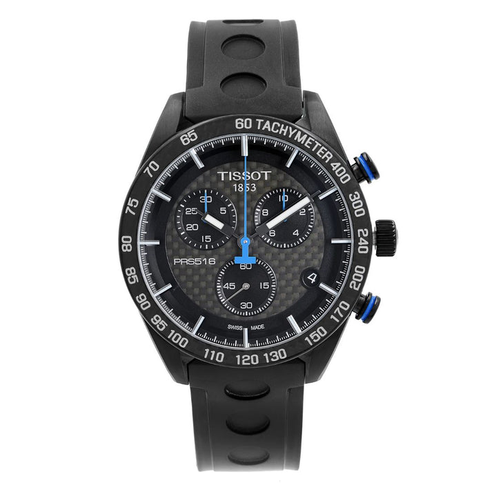 Tissot PRS 516 Chronograph – Black Carbon Dial with Blue Accents (Rubber Strap) t100.417.37.201.00 (Swiss Factory)