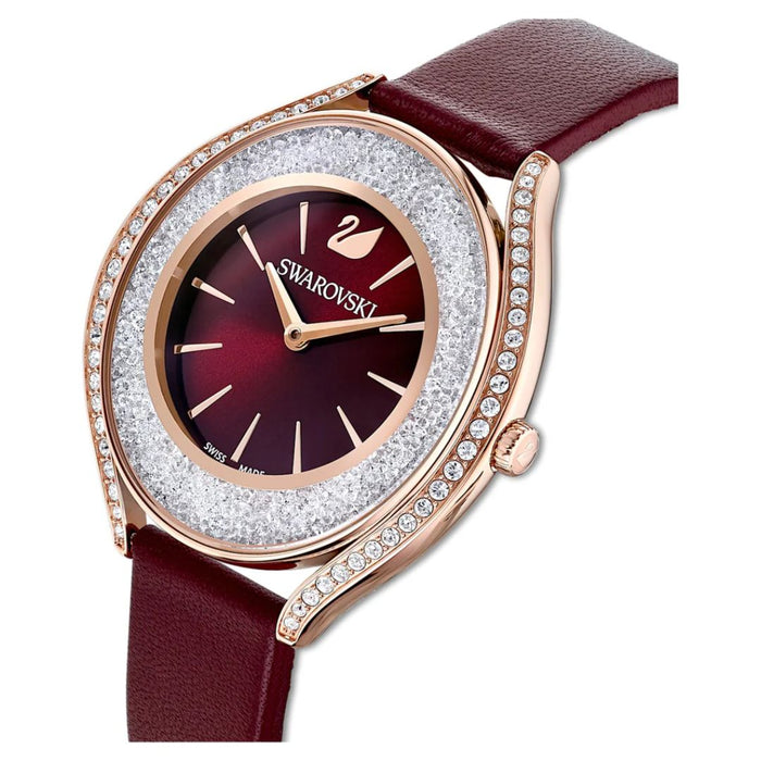 Swarovski Women’s Rose Gold Crystal Watch – Burgundy Dial & Leather Strap 5558637 - Authentic