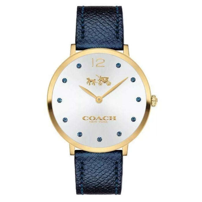 Coach Women’s Silver Dial Watch with Rose Gold Case & Blue Leather Strap 14502687 - Authentic