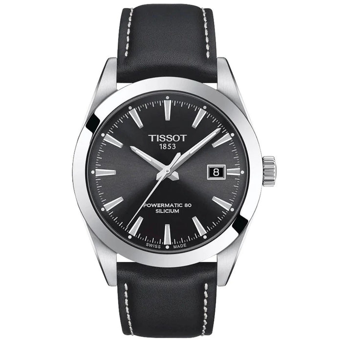 Tissot Gentleman Powermatic 80 Silicium Black Dial – Black Leather Strap t127.407.16.051.00 - Authentic