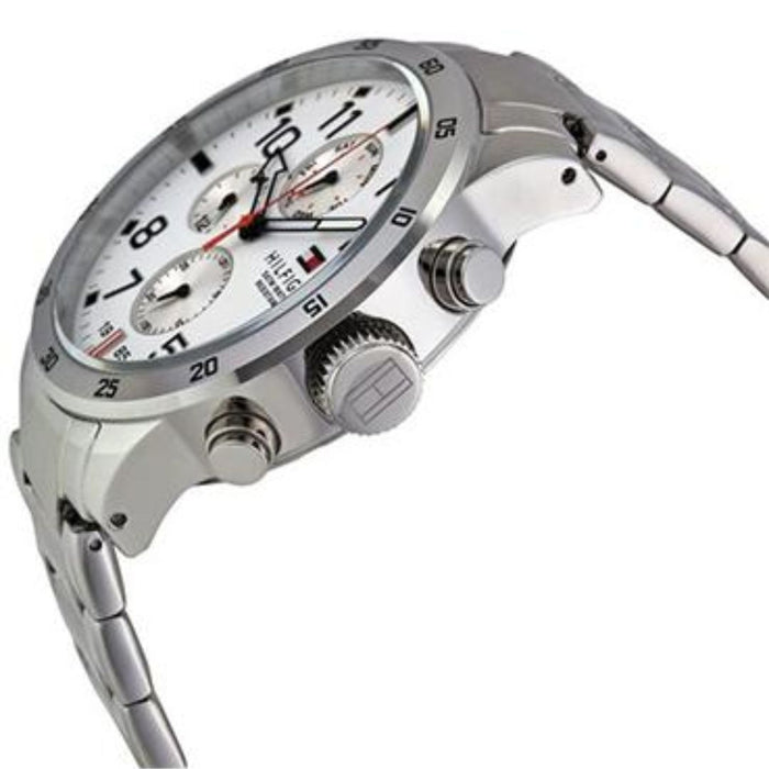 Tommy Hilfiger Men’s Chronograph Watch with White Dial and Silver 1791140 - Authentic