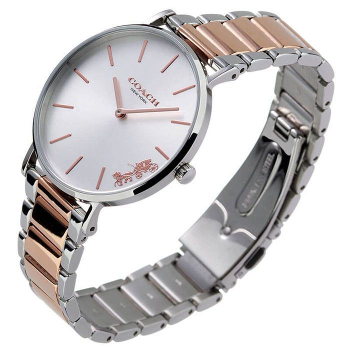 Coach Two-Tone Stainless Steel Watch – Silver Dial with Rose Gold Accents 14503346 - Authentic