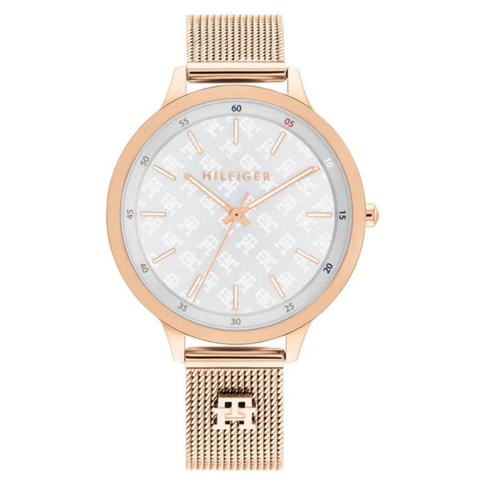 Tommy Hilfiger Rose Gold Mesh Watch – White Monogram Dial 1782616 - Authentic