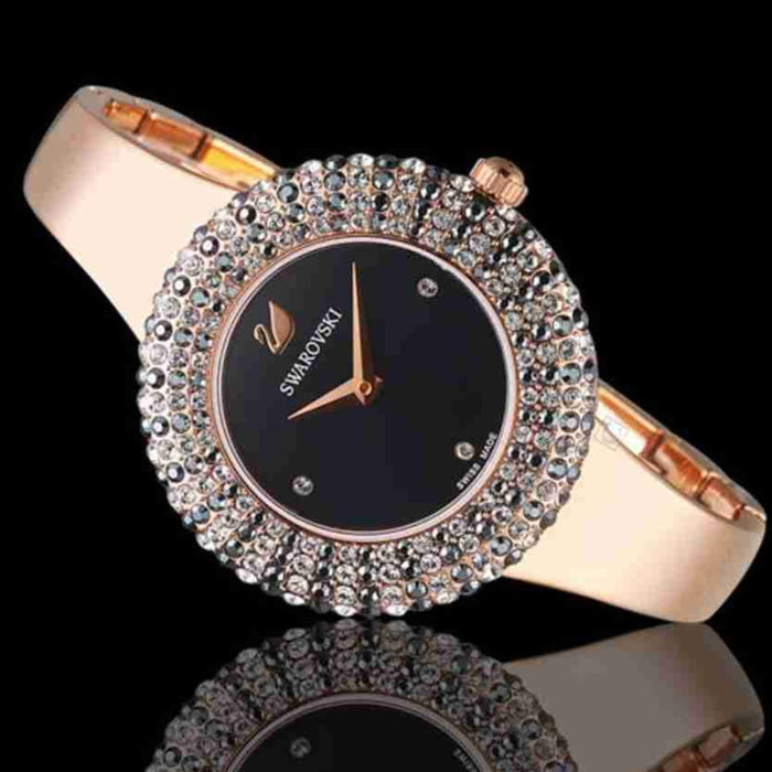 Swarovski Crystalline Aura Rose Gold Black Dial Women’s Watch 5484050 - Authentic