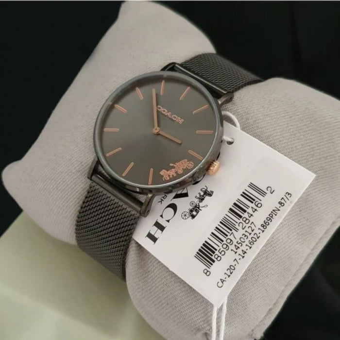 Coach New York Women’s Stainless Steel Mesh Watch – Gunmetal Dial 14503127 - Authentic