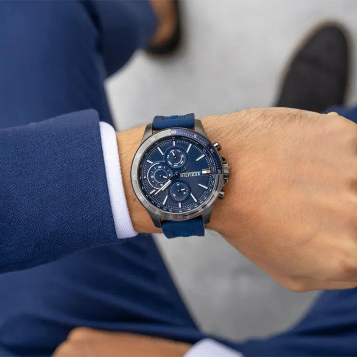 Tommy Hilfiger Men's Blue Multifunction Watch – Silicone Strap - 179121 - Authentic