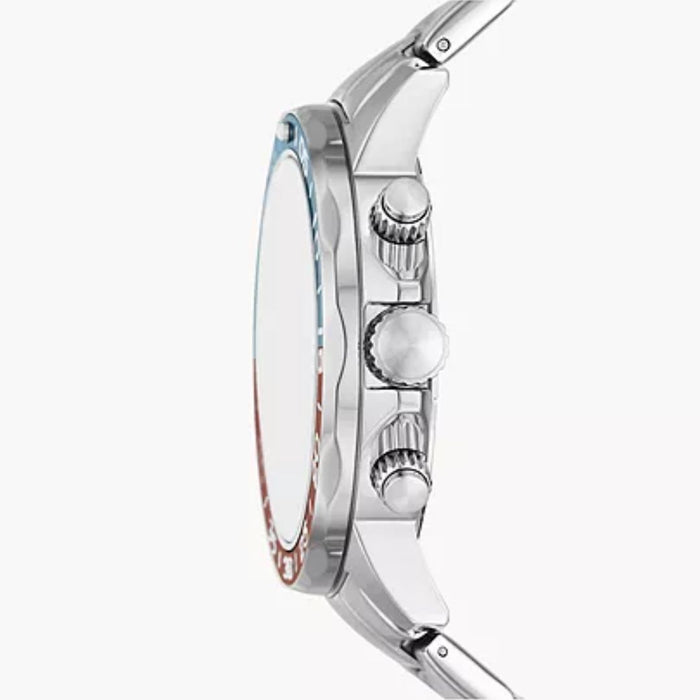 Fossil Blue & Red Bezel Chronograph Stainless Steel Watch - BQ2842 - Authentic