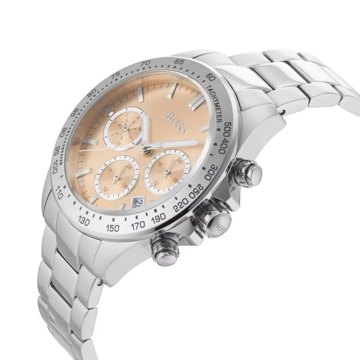 Hugo Boss Silver Chronograph Ladies Watch – Champagne Dial Tachymeter 1502615 - Authentic