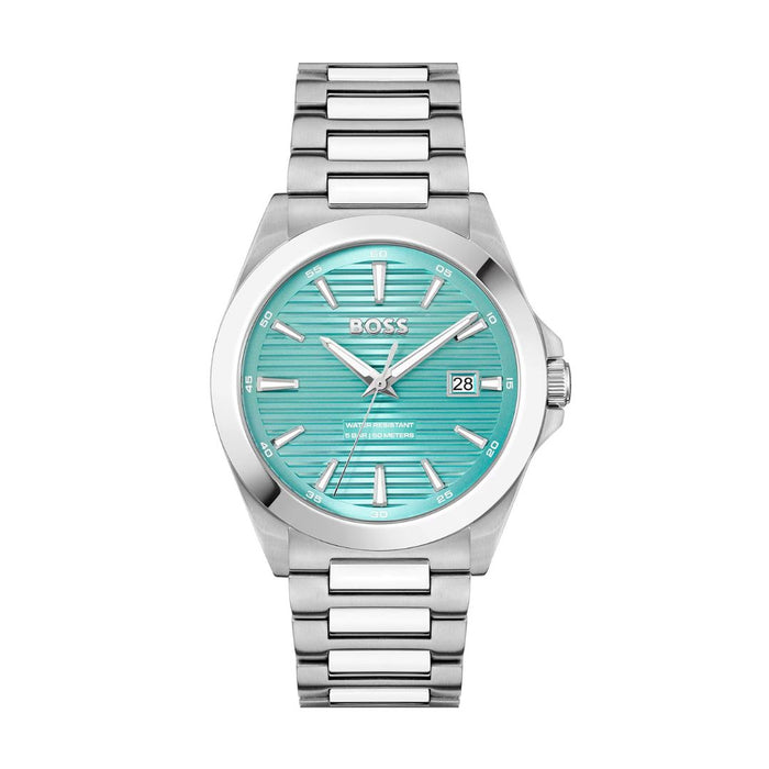 Hugo Boss Men's Stainless Steel Aqua Dial Date Watch 1514171 - Authentic