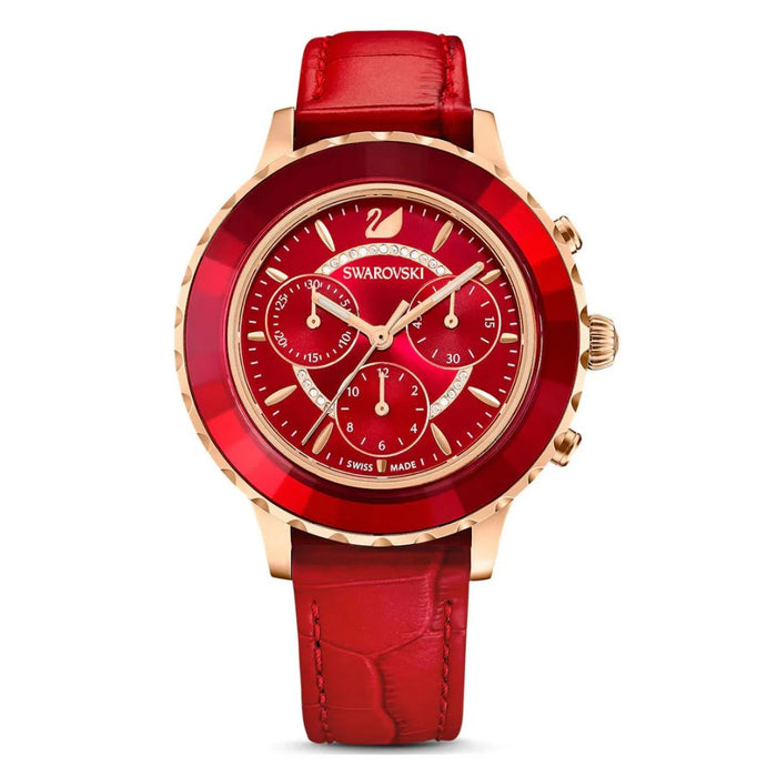 Swarovski Women’s Rose Gold Red Chronograph Watch – Swiss Made 5646975 - Authentic