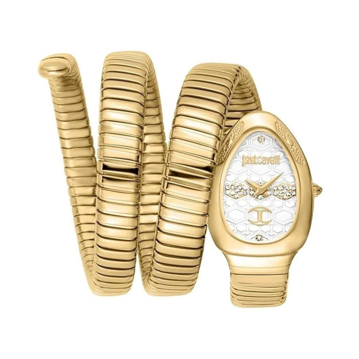 Just Cavalli Serpente Full Gold White Dial Women’s Watch JC1L232M0025 - Authentic