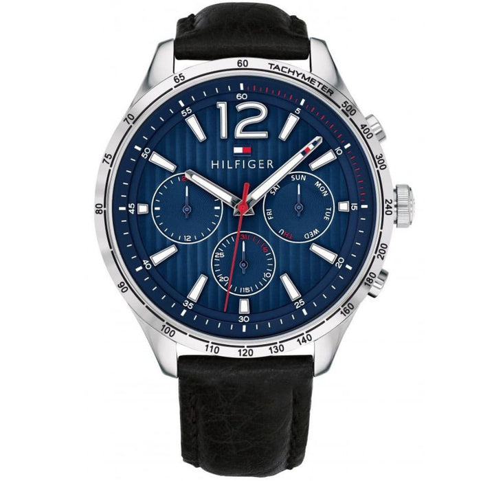 Tommy Hilfiger Men’s Blue Chronograph Watch with Black Leather Strap 1791468 - Authentic