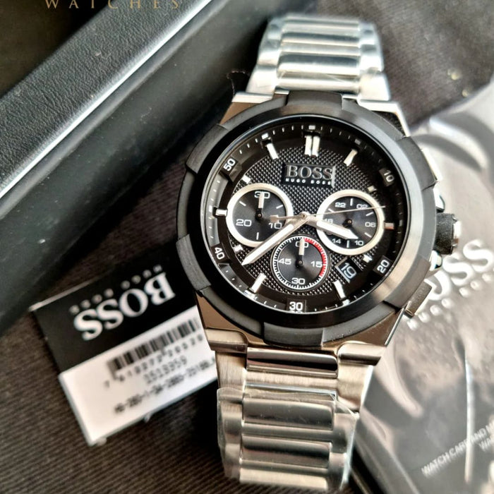 Hugo Boss Men’s Chronograph Watch — Silver & Black 1513359 - Authentic