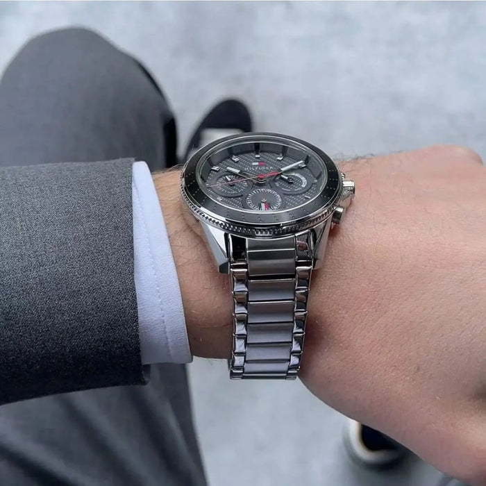 Tommy Hilfiger Men’s Chronograph Watch with Black Textured Dial 1791857 - Authentic