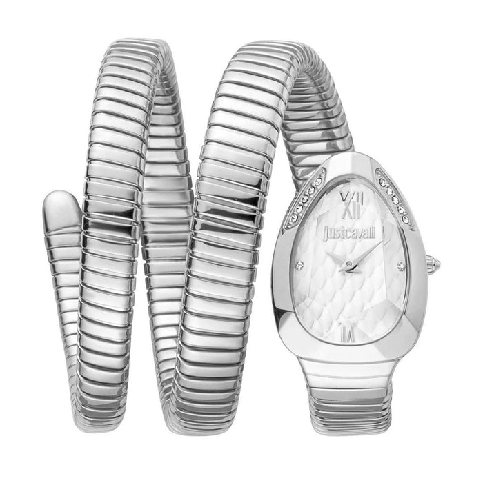 Just Cavalli Women's Snake Coil Silver Watch jc1l224m0015 - Authentic