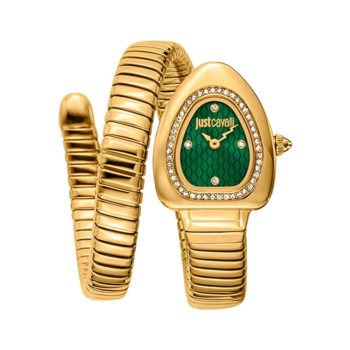 Just Cavalli Women's Gold Snake Coil Watch – Green Dial jc1l249m0035 - Authentic
