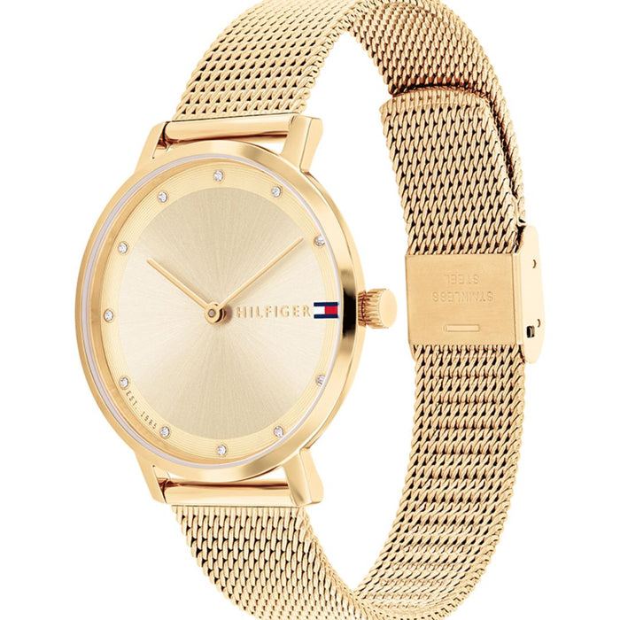 Tommy Hilfiger Gold Mesh Watch – Crystal Hour Markers 1782728 - Authentic
