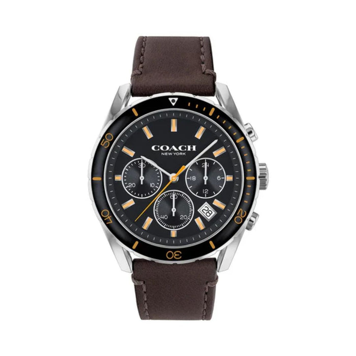 Coach Chronograph Watch – Black Dial with Gold Accents & Brown Leather Strap 14602514 - Authentic