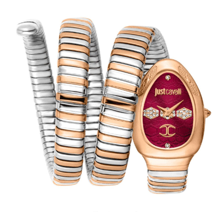 Just Cavalli Serpente Two-Tone Red Dial Women’s Watch JC1L232M0065 - Authentic