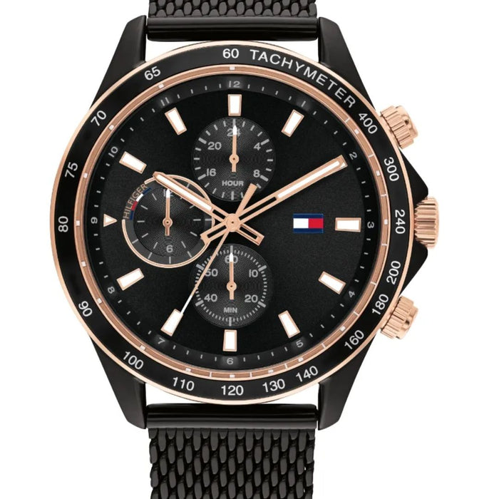Tommy Hilfiger Chronograph Black & Rose Gold Mesh Watch for Men 1792020 - Authentic