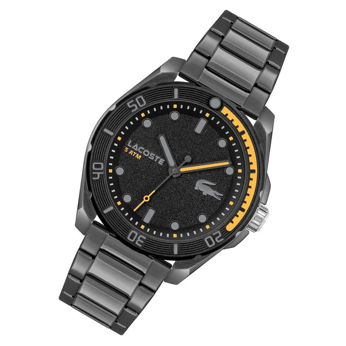 Lacoste Key West Men’s Black Dial Chronograph Watch – Yellow Accents - 2011288 - Authentic