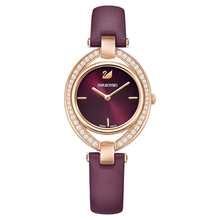 Swarovski Crystalline Aura Burgundy Leather Rose Gold Watch - 5376839 - Authentic