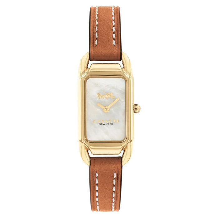 Coach New York Gold Rectangular Women’s Watch – Brown Leather Strap 14504029 - Authentic