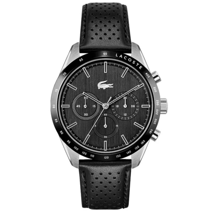 Lacoste Continental Chronograph Black Leather Men’s Watch - 2011109 - Authentic