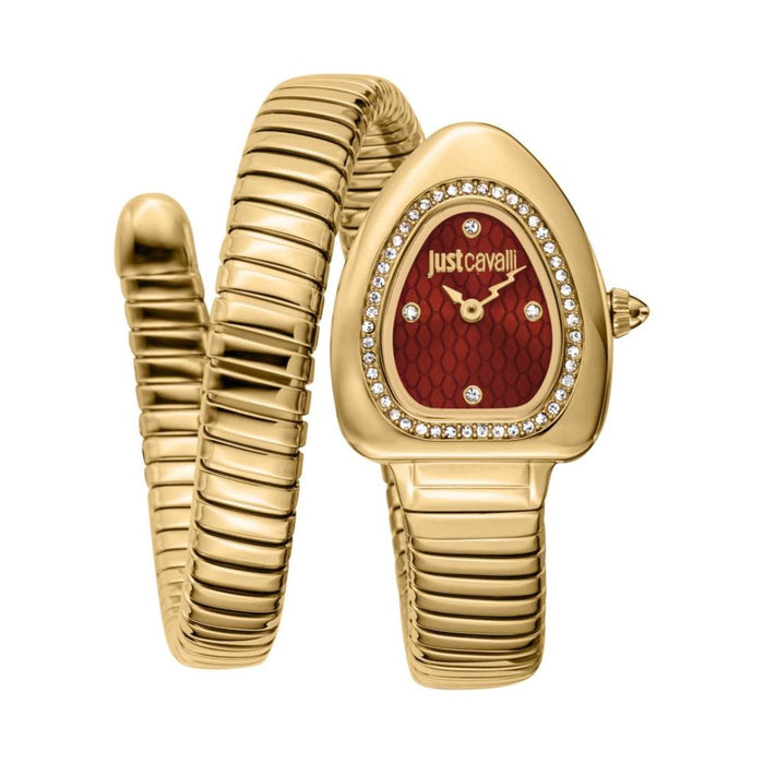 Just Cavalli Serpente Gold Red Crystal Dial Women’s Watch JC1L249M0025 - Authentic