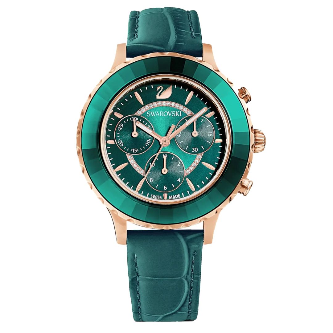 Swarovski Octea Lux Chronograph Green Leather Watch - 5452498 - Authen ...