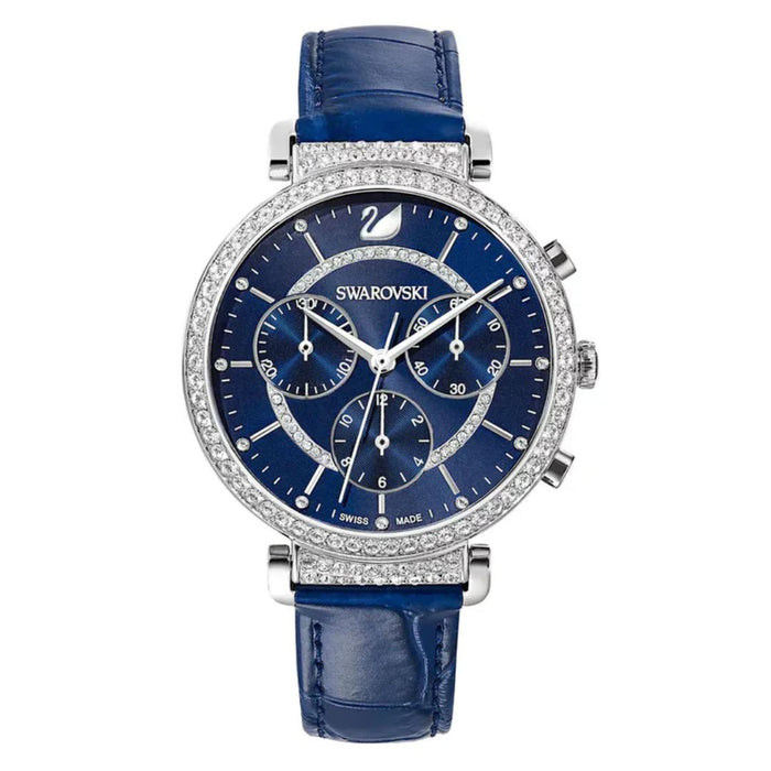 Swarovski Crystalline Delight Chronograph Blue Leather Watch - 5580342 - Authentic