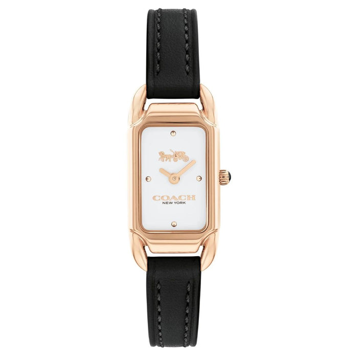Coach New York Rose Gold Rectangular Women’s Watch – Black Leather Strap 14504027 - Authentic