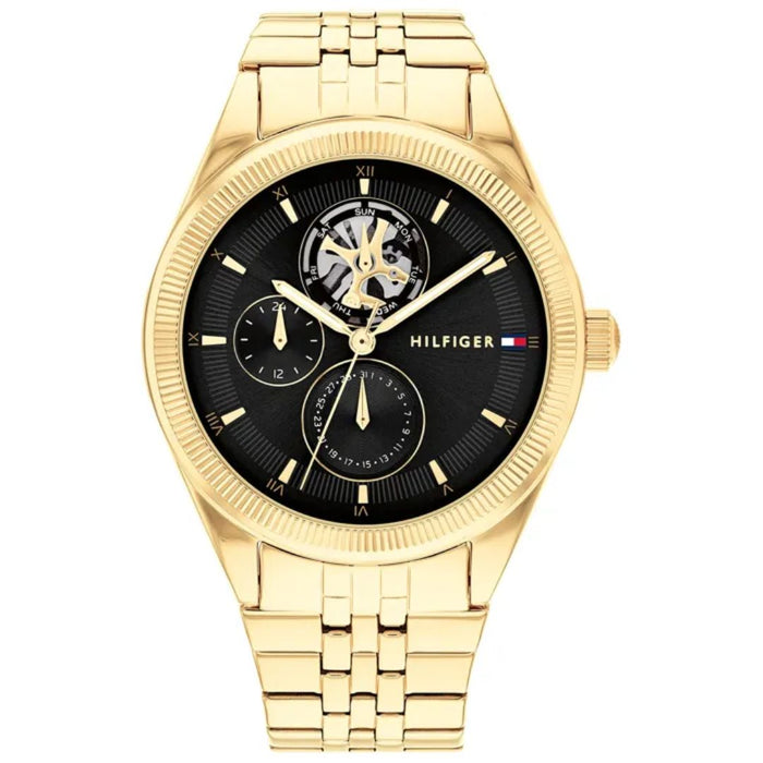 Tommy Hilfiger Gold Automatic Style Watch – Black Dial with Skeleton Cut 1782717 - Authentic