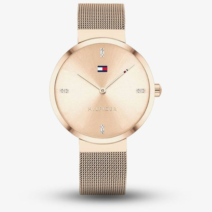 Tommy Hilfiger Rose Gold Mesh Crystal Dial Watch for Women 1782218 - Authentic