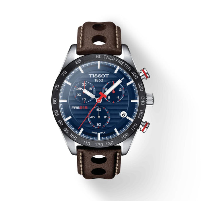 Tissot PRS 516 Chronograph Blue Dial Brown Leather t100.417.16.041.00 - Swiss Factory