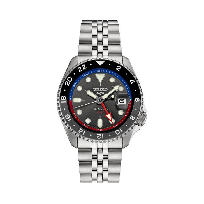 Seiko 5 Sports Automatic GMT Diver – Black Dial Stainless Steel (Red & Blue 24H Bezel) SSK019 - Authentic